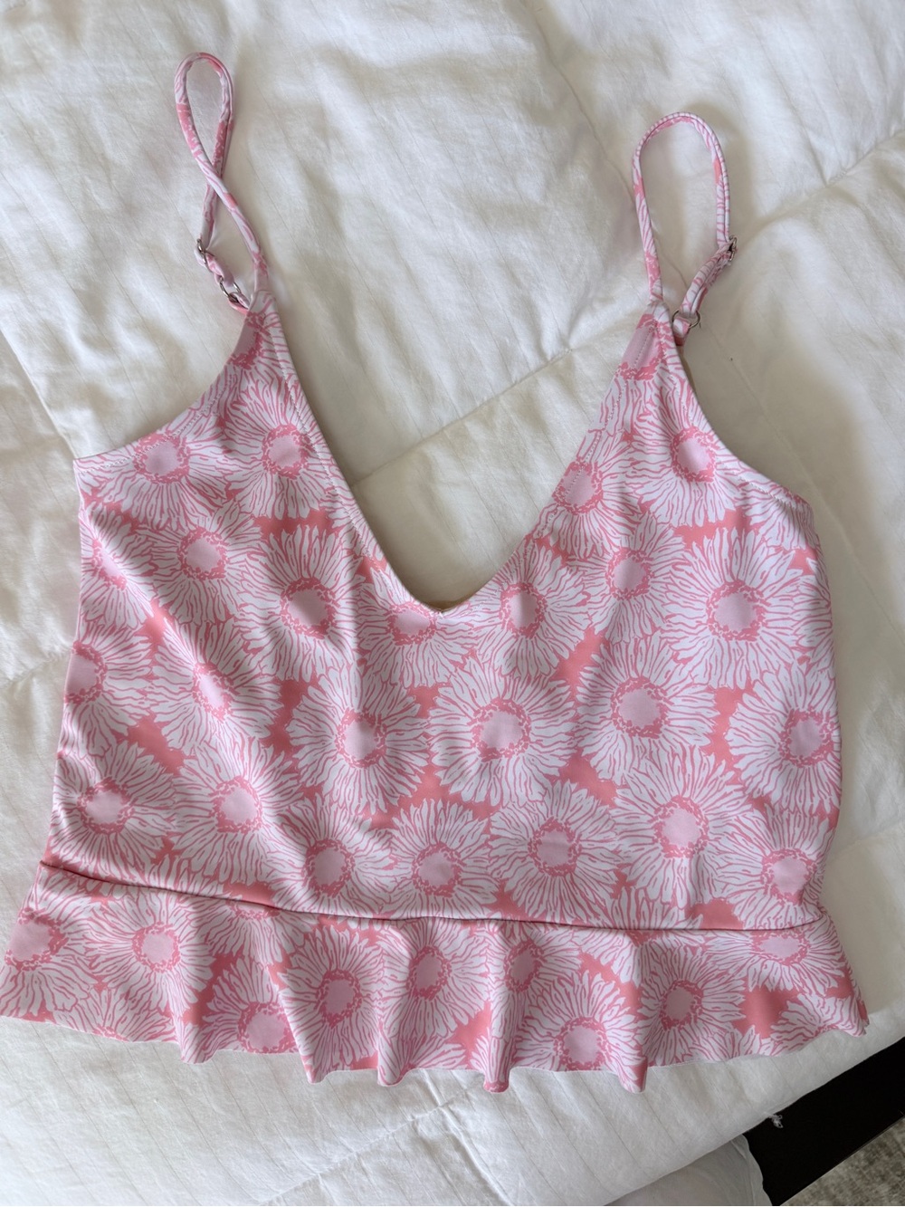 Kortni Jeane Daisy Flowers Scoop Back Tankini Top Medium Pink